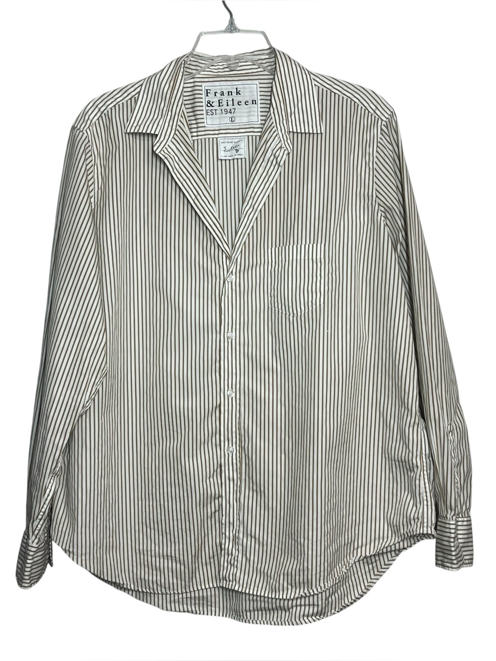 Frank & Eileen Style Eileen Relaxed Button-up Shirt Tan White Stripe Top Large